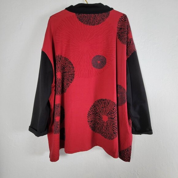 Cheyenne Sweater Womens S/M Red Black Print Knit Cowl Neck Pullover Lagenlook - Picture 2 of 8